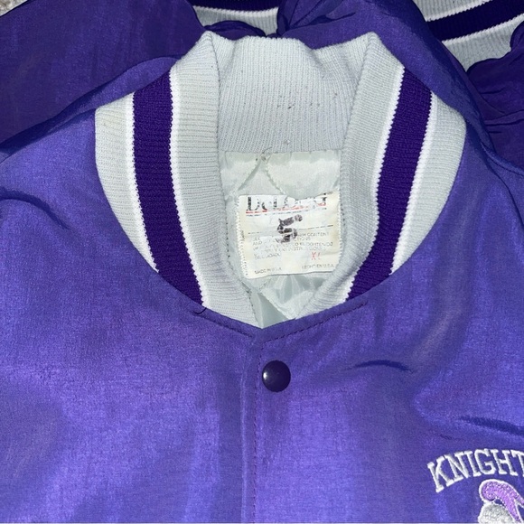 DeLong Jacket Mens XL Purple Gray Sportswear Bomber Baseball USA Varsity Vintage - Picture 6 of 14